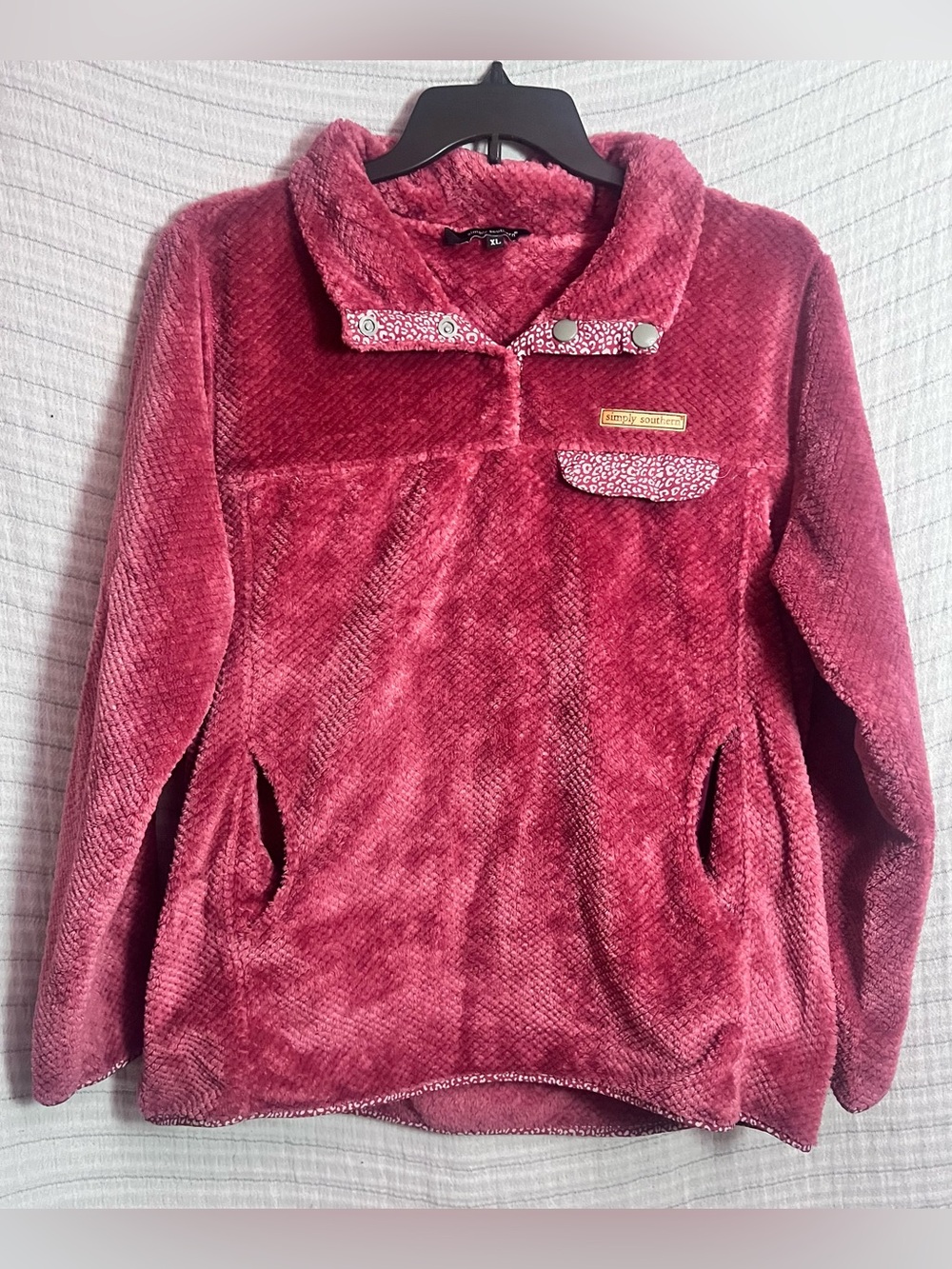 Simply Southern Plush 1/4 Button Pullover in Deep Rose